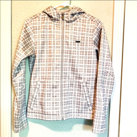 Burton Grey Pink Plaid Hooded Fleece Snow Jacket - Picture 1 of 9